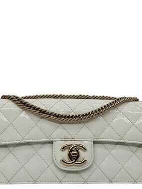 Chanel  Evening Star East West Quilted Patent Leather Shoulder Bag White